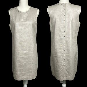 Cynthia Rowley Linen Blend Sheath Dress Sz 10 Sleeveless Metallic Beige Corpcore